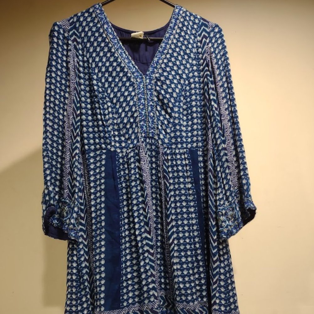 ANTHROPOLOGIE AKEMI AND KIN BOHO DRESS METALLIC EMBROIDERY THROUGHOUT SIZE MP